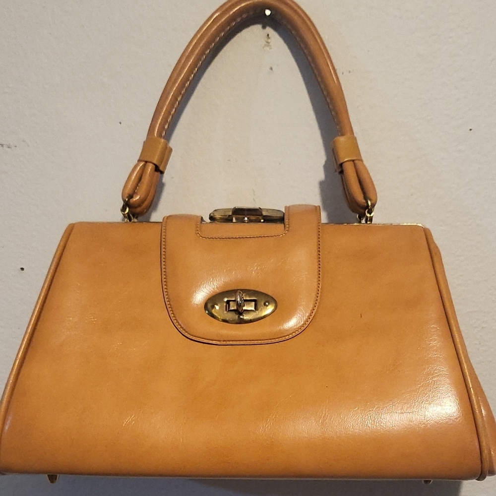 Tan Leather Satchel with Gold Hardware